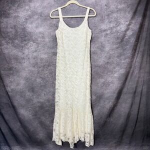 Spencer Alexis Full Lace Maxi Dress Size S Cream Floral Boho Chic Strappy Ruffle
